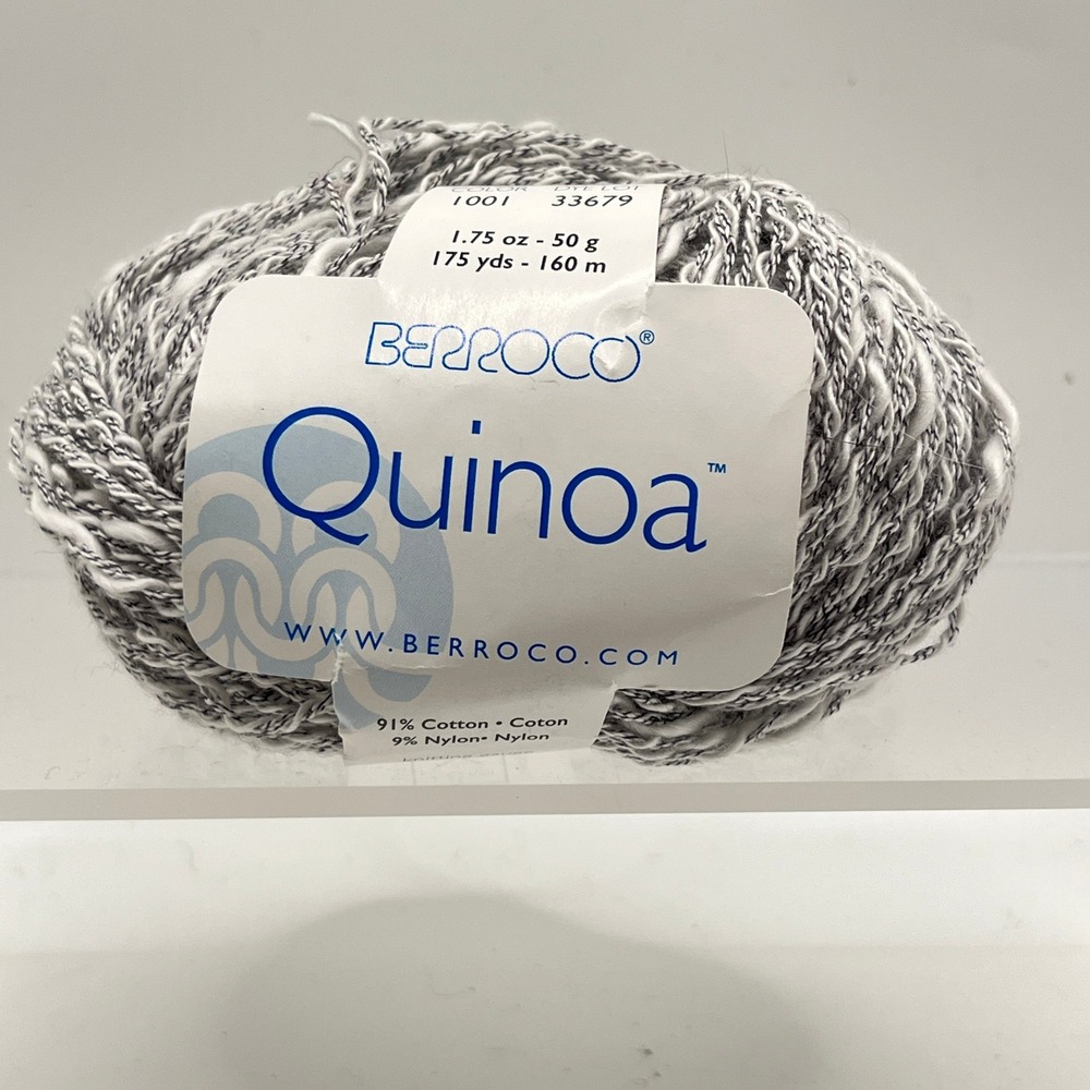 Berroco Quinoa Yarn 1001 White Grey Cotton Nylon Blend 175 Yds 50g Skein